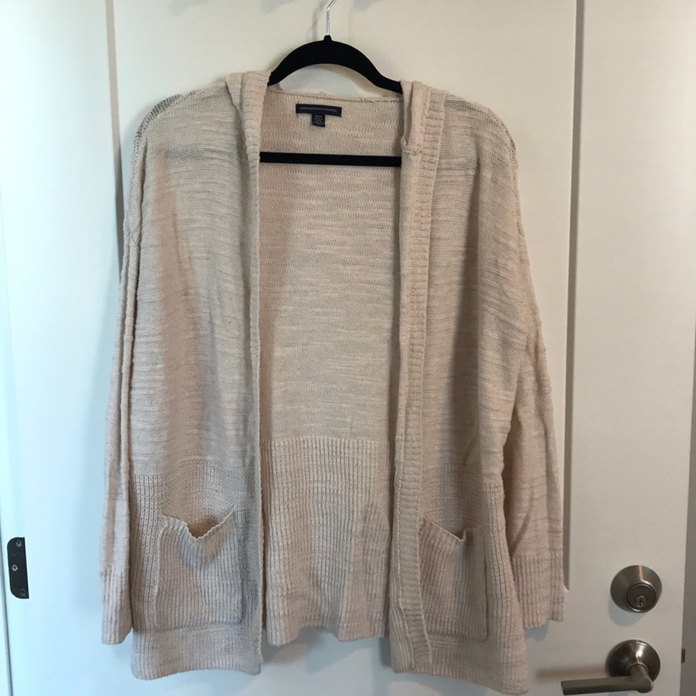 Cream Knit Hooded Cardigan